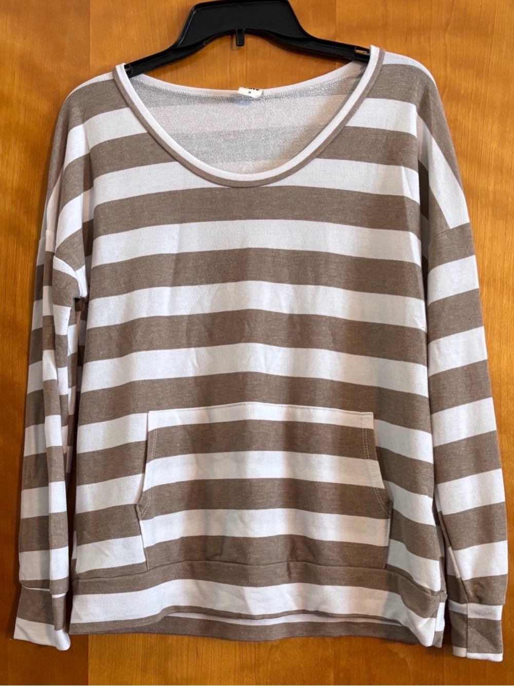 Sew In Love Brown & White Striped Long-Sleeve Pocket top